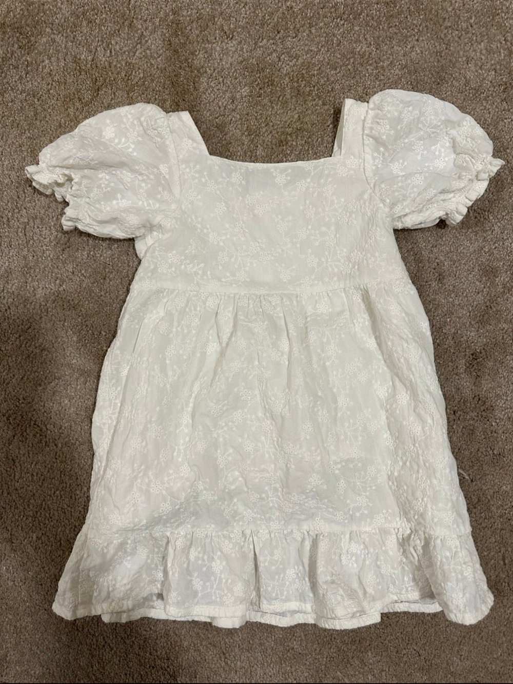 Kendi White Puff-Sleeve Eyelet Kids Dress